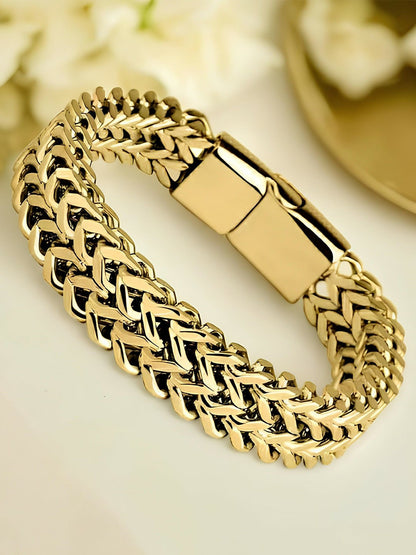 Gold-Toned Unisex Link Bracelet for Men – Stainless Steel, Gold-Plated with Magnetic Closure | Indiaista