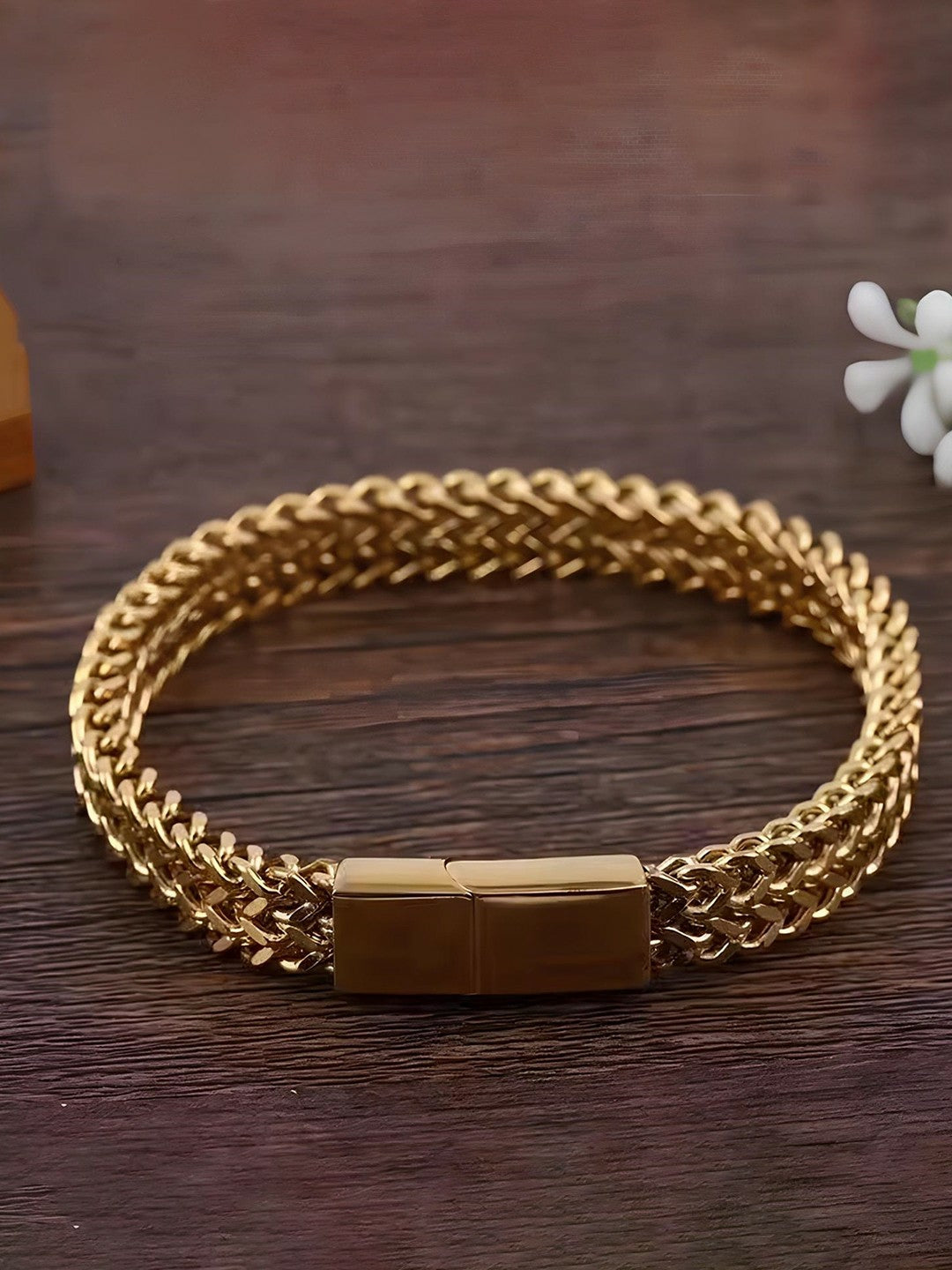 Gold-Toned Unisex Link Bracelet for Men – Stainless Steel, Gold-Plated with Magnetic Closure | Indiaista