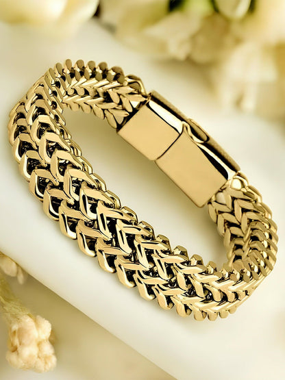 Gold-Toned Unisex Link Bracelet for Men – Stainless Steel, Gold-Plated with Magnetic Closure | Indiaista