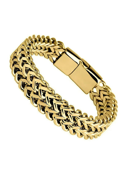 Gold-Toned Unisex Link Bracelet for Men – Stainless Steel, Gold-Plated with Magnetic Closure | Indiaista