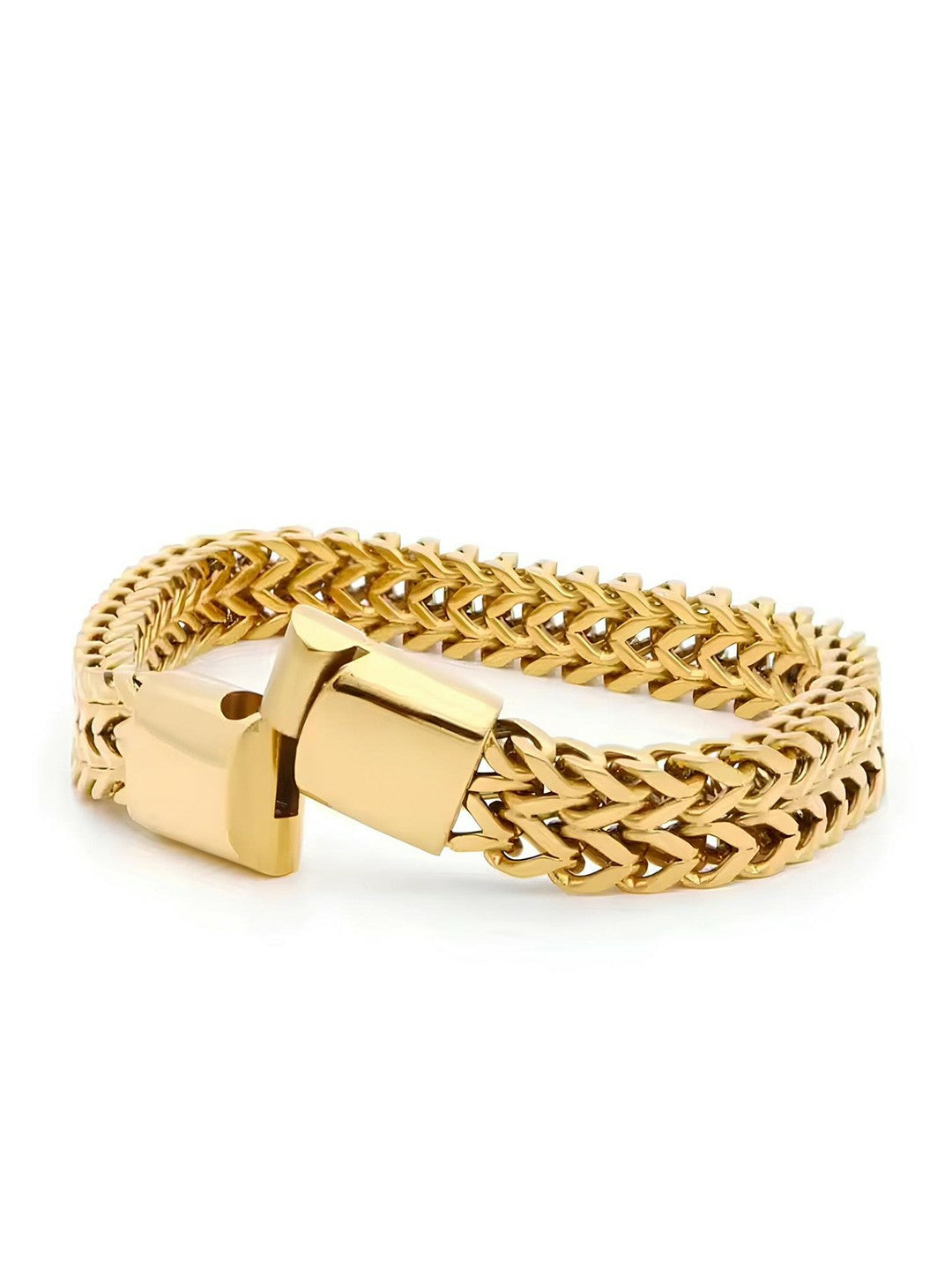 Gold-Toned Unisex Link Bracelet for Men – Stainless Steel, Gold-Plated with Magnetic Closure | Indiaista