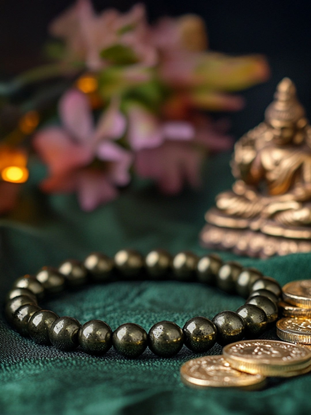 Grey Elasticated Men's Bracelet with Raw Pyrite Crystals – Slip-On Alloy Bracelet | Indiaista