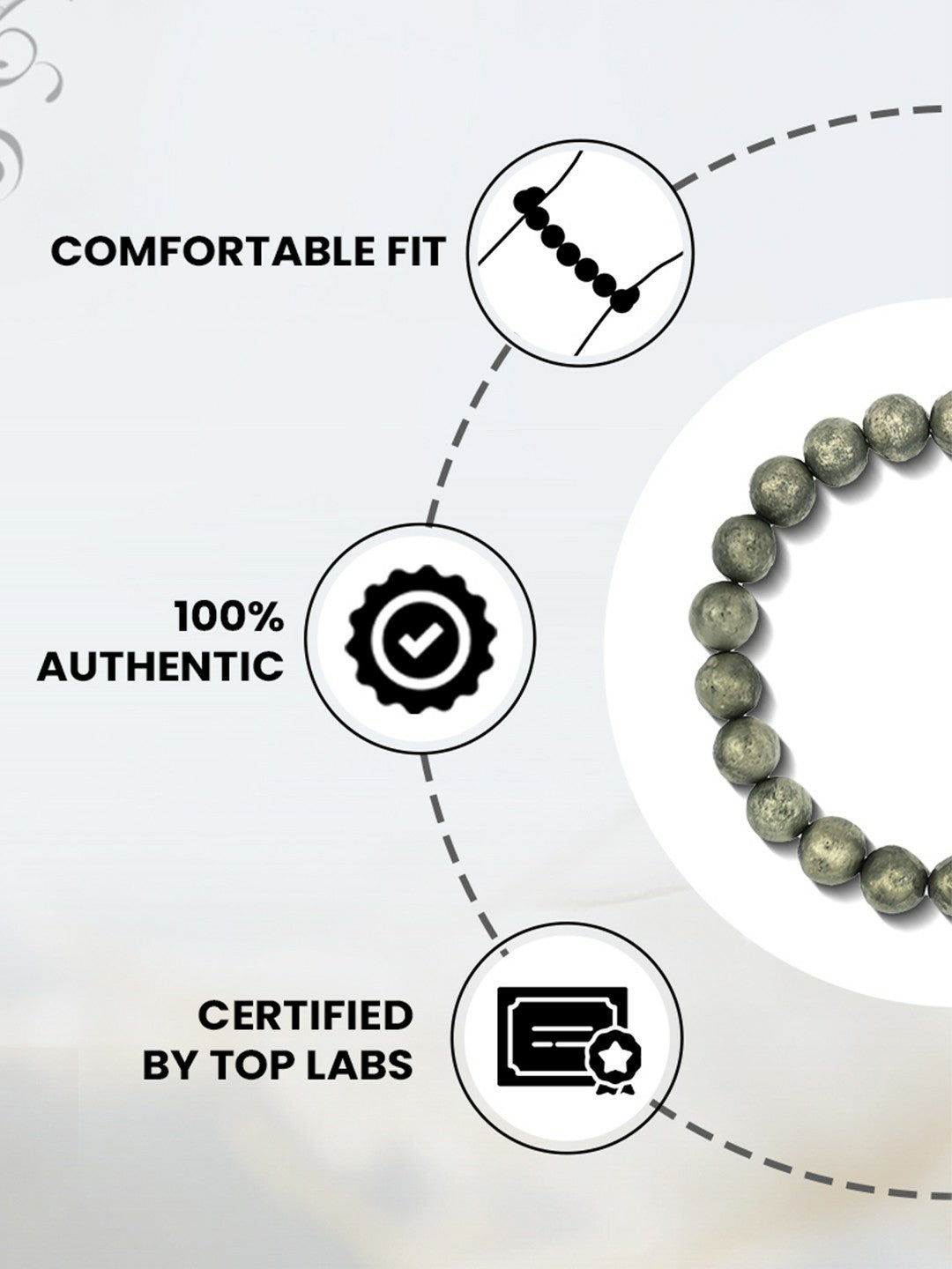 Grey Elasticated Men's Bracelet with Raw Pyrite Crystals – Slip-On Alloy Bracelet | Indiaista