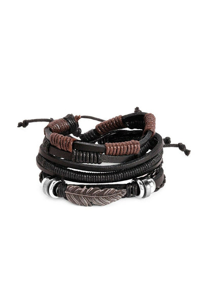 Men’s Set of 3 Black & Brown Multistrand Bracelets – Adjustable Fabric Bracelets | Indiaista