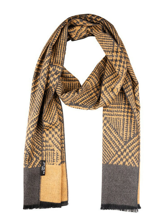 Men Checked Woolen Scarf with Frayed Border – Yellow & Grey | Indiaista