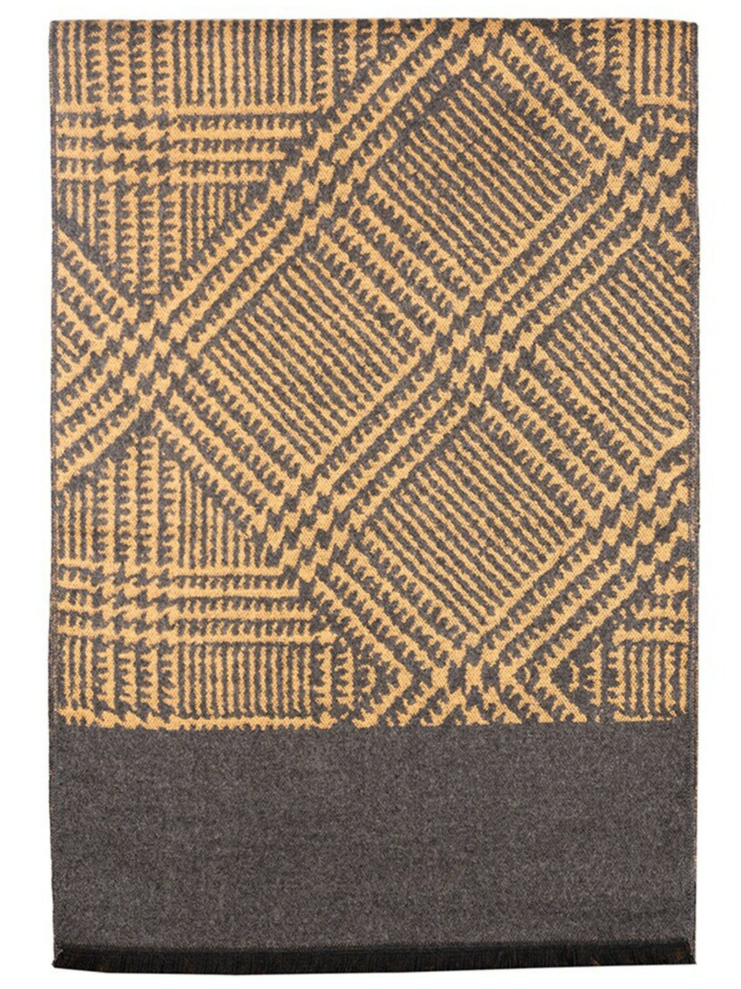 Men Checked Woolen Scarf with Frayed Border – Yellow & Grey | Indiaista