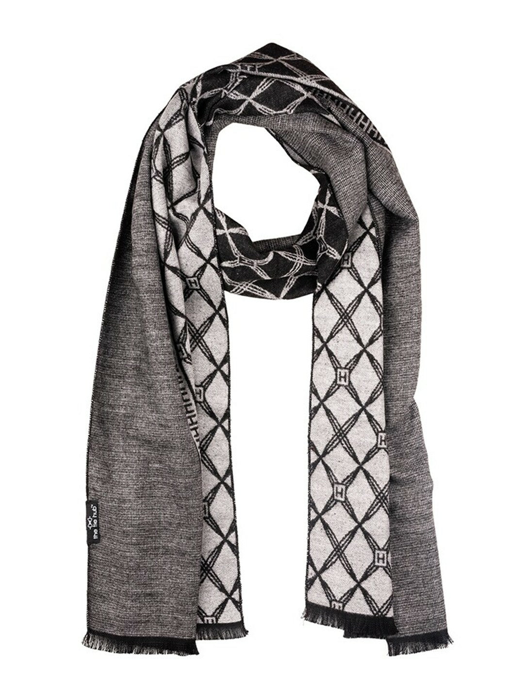 Black & Grey Checked Woolen Scarf for Men – Stylish & Warm | Indiaista