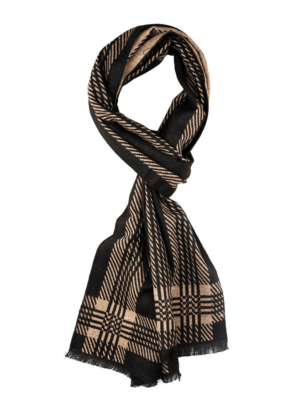 Stylish Men's Checked Woolen Scarf - Black & Beige | Indiaista