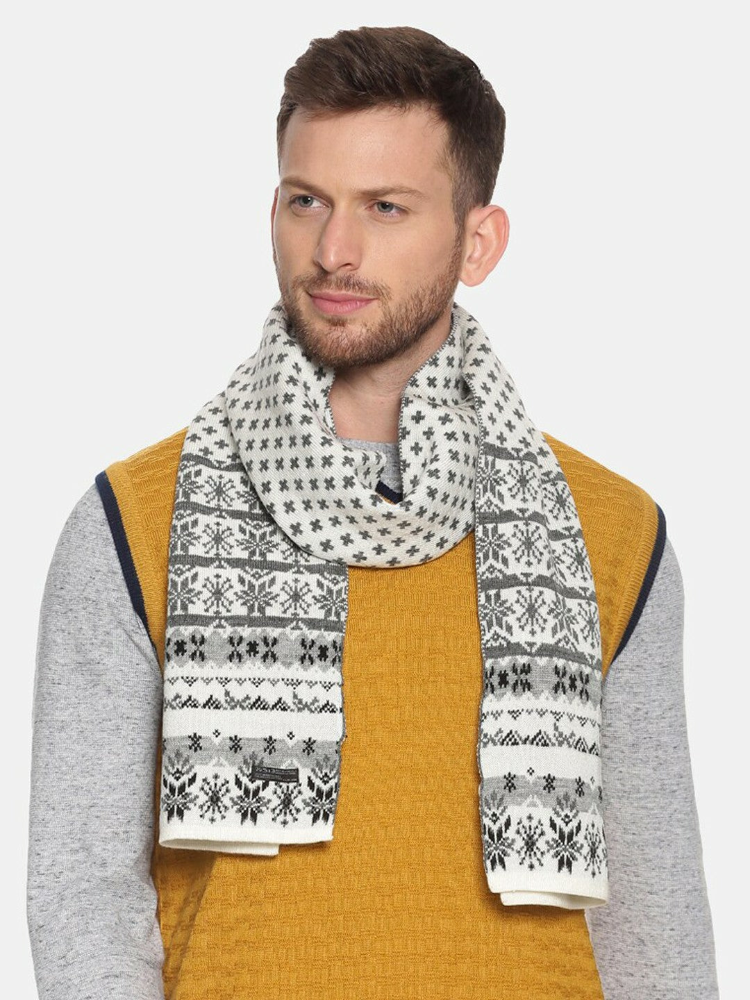 Buy Men Beige & Red Woven Design Knitted Muffler Online – Stylish & Warm | Indiaista