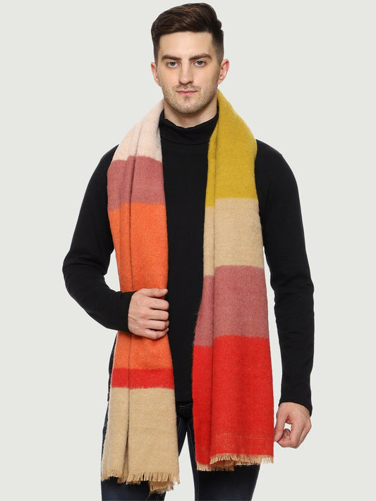 Men’s Colourblocked Wool Muffler – Beige, Red & Purple | Stylish & Warm