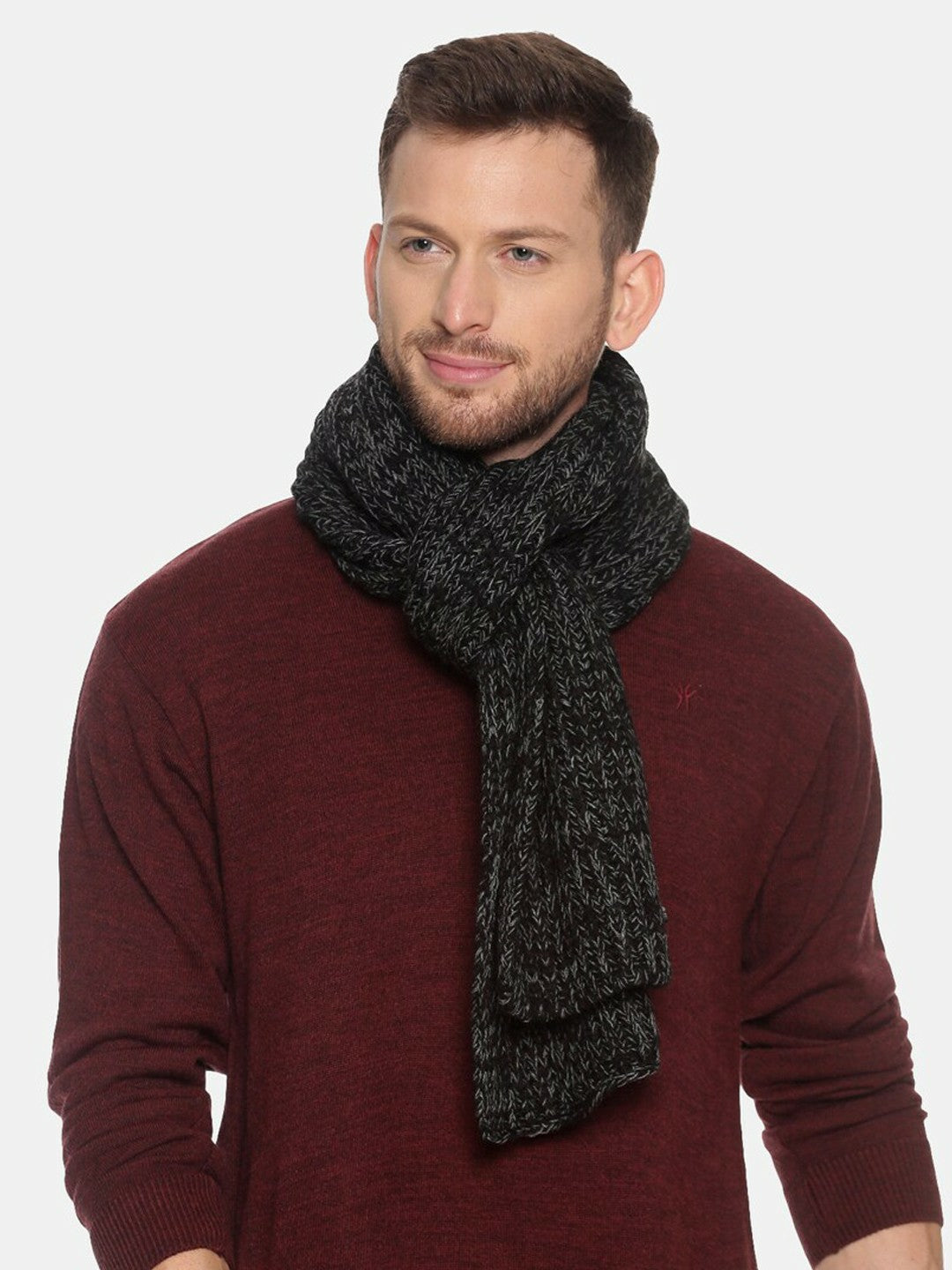 Buy Black & Grey Knitted Patterned Muffler for Men – Stylish & Warm | Indiaista