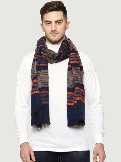 Navy Blue & Orange Striped Wool Muffler for Men – Stylish & Warm | Indiaista