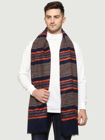 Navy Blue & Orange Striped Wool Muffler for Men – Stylish & Warm | Indiaista