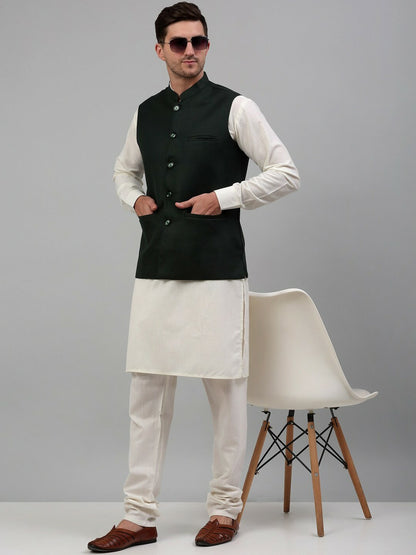 Buy Olive Green Silk Cotton Nehru Jacket for Men – Stylish & Elegant | Indiaista