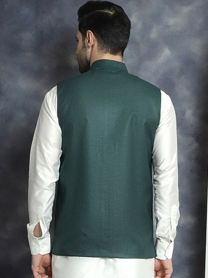 Buy Olive Green Solid Nehru Jacket for Men – Stylish Mandarin Collar Sleeveless Jacket | Indiaista