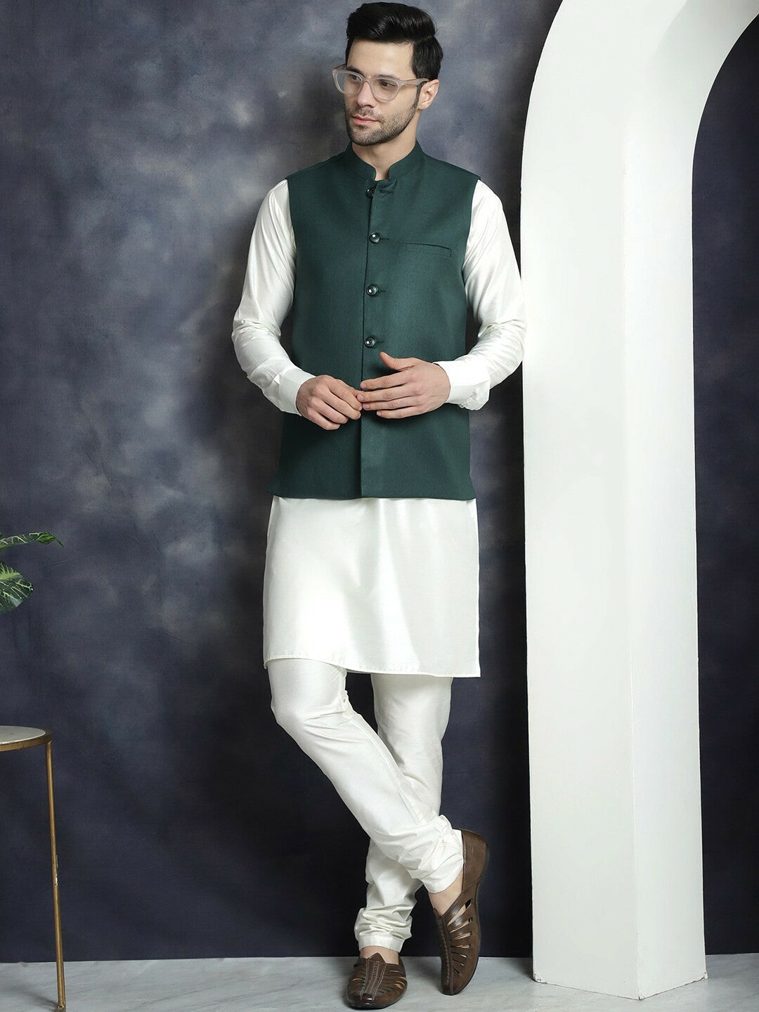 Buy Olive Green Solid Nehru Jacket for Men – Stylish Mandarin Collar Sleeveless Jacket | Indiaista