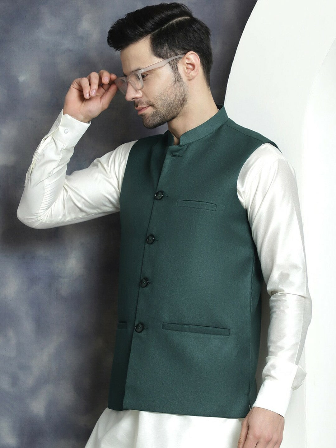 Buy Olive Green Solid Nehru Jacket for Men – Stylish Mandarin Collar Sleeveless Jacket | Indiaista