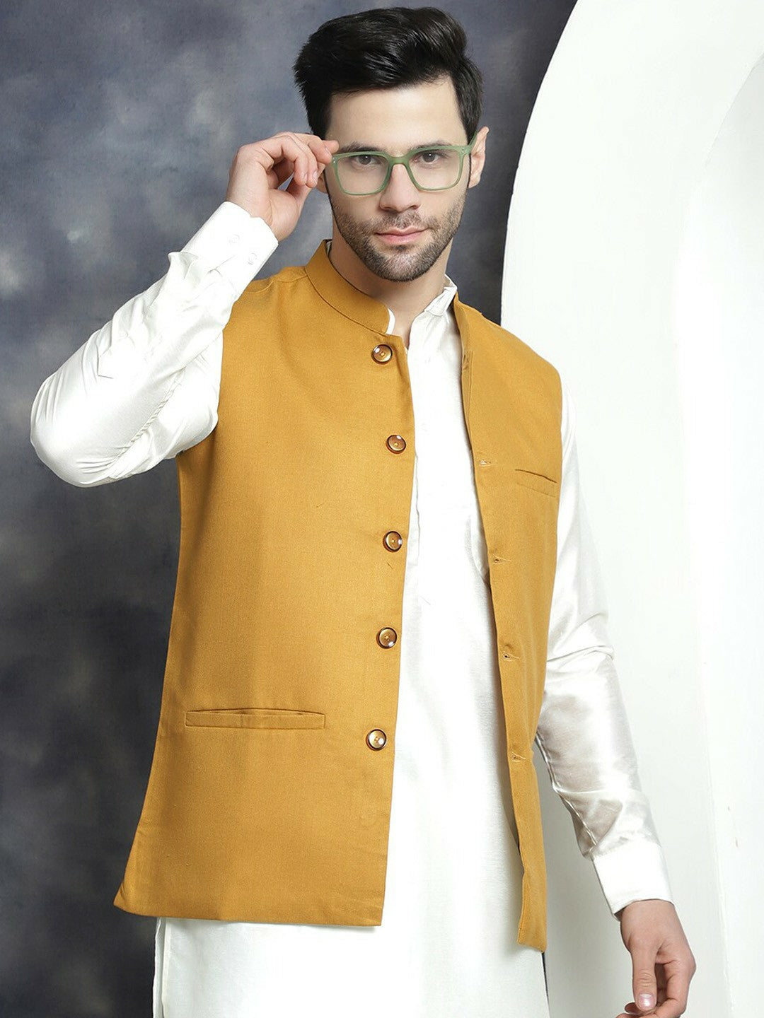 Buy Charcoal Woven Solid Nehru Jacket for Men | Mandarin Collar | Indiaista