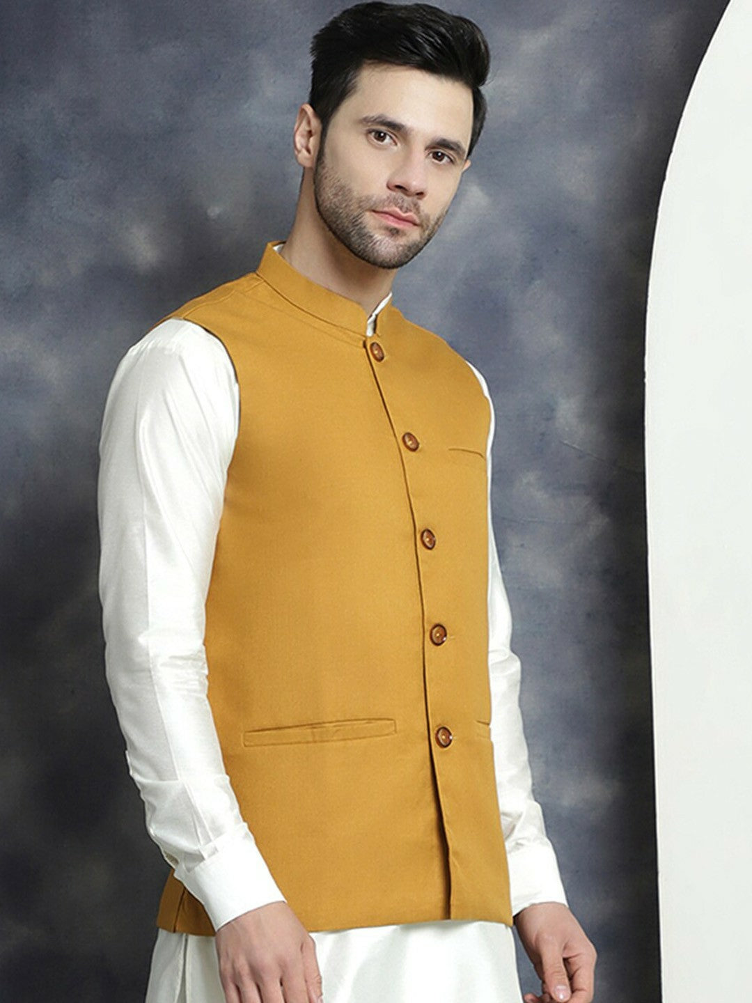 Buy Charcoal Woven Solid Nehru Jacket for Men | Mandarin Collar | Indiaista