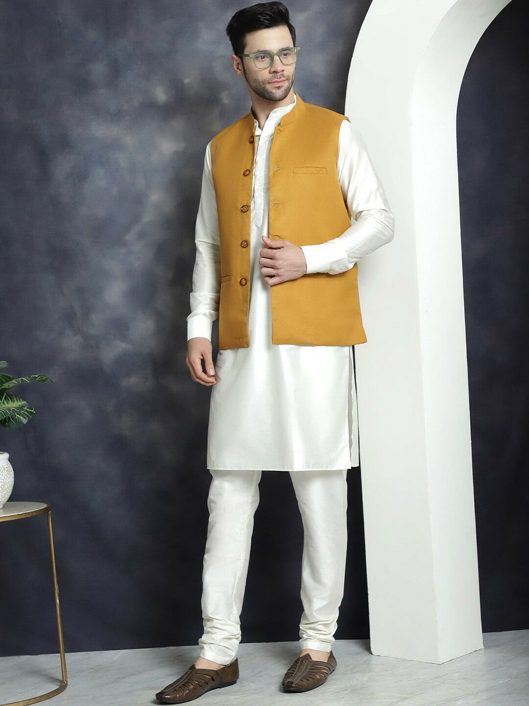 Buy Charcoal Woven Solid Nehru Jacket for Men | Mandarin Collar | Indiaista