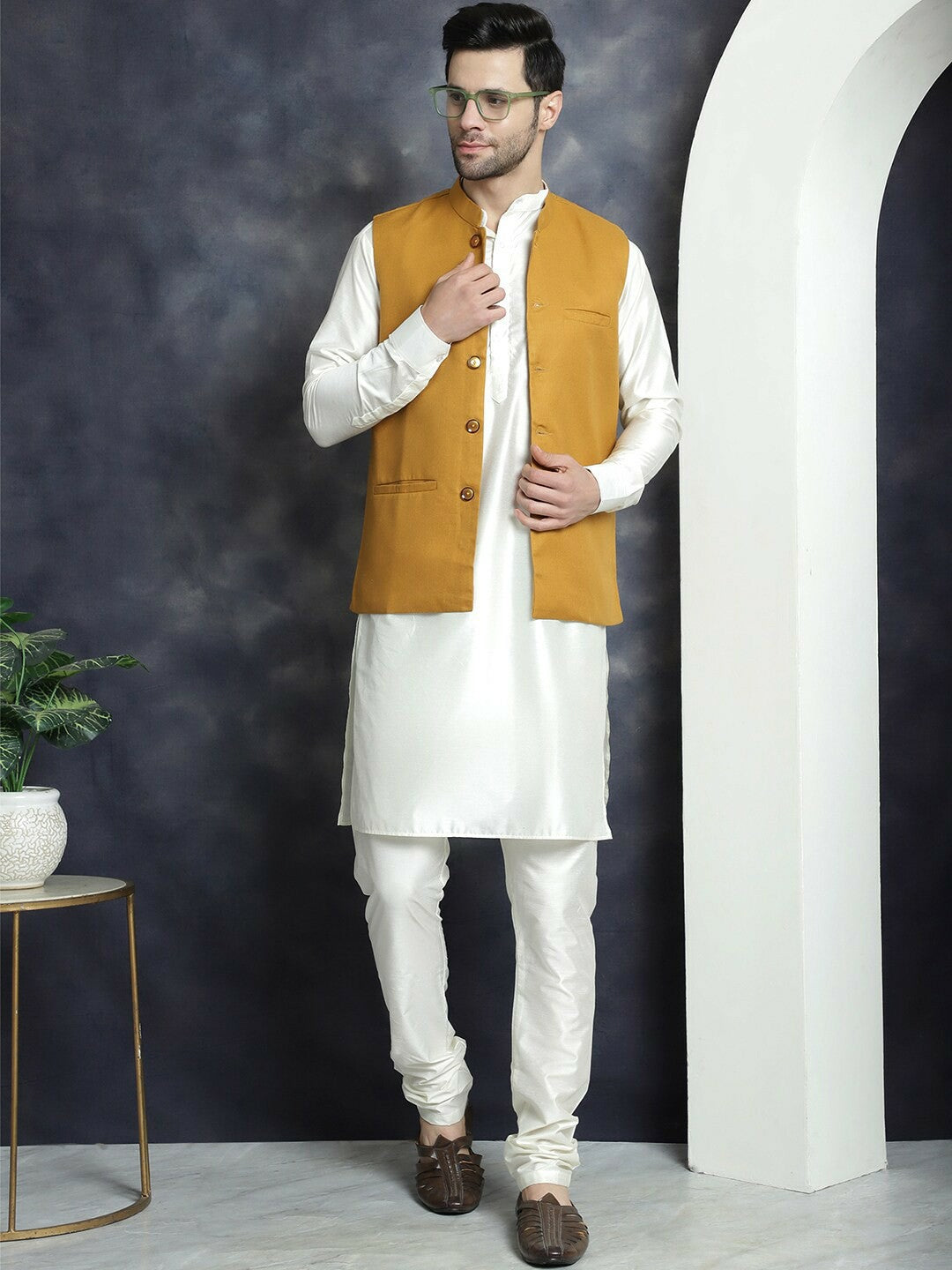 Buy Charcoal Woven Solid Nehru Jacket for Men | Mandarin Collar | Indiaista