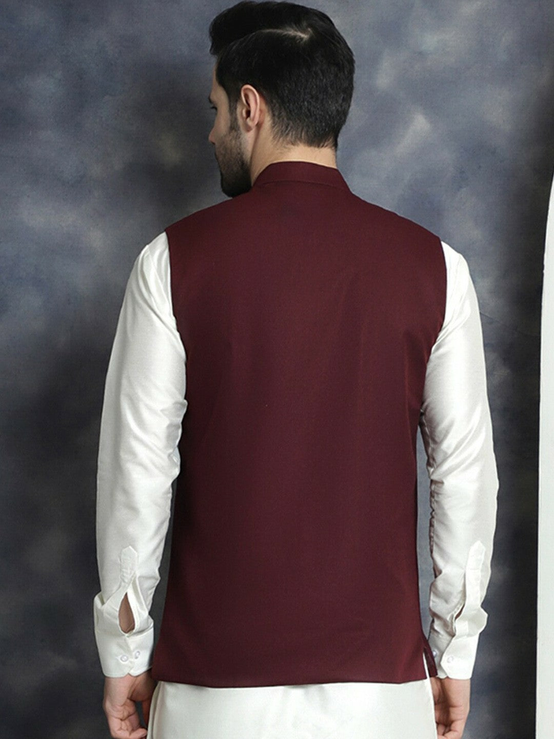 Buy Maroon Men’s Nehru Jacket – Mandarin Collar, Sleeveless & Stylish | Indiaista