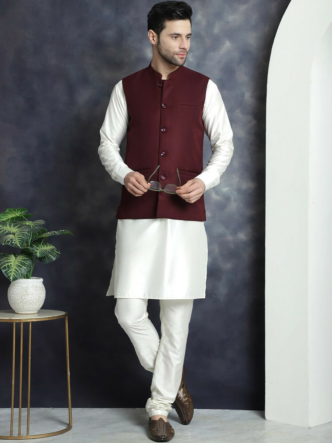 Buy Maroon Men’s Nehru Jacket – Mandarin Collar, Sleeveless & Stylish | Indiaista