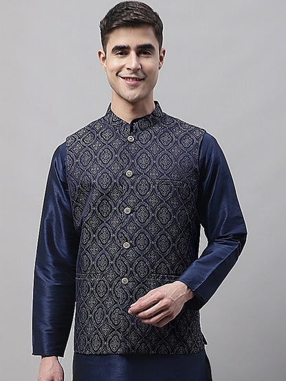 Buy Men’s Woven Design Mandarin Collar Nehru Jacket – Stylish & Comfortable | Indiaista