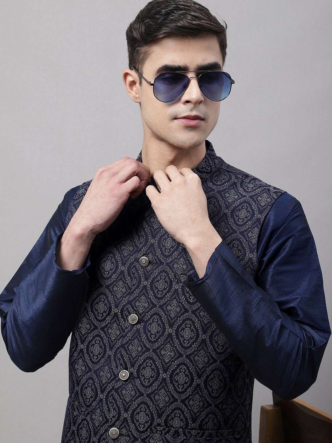 Buy Men’s Woven Design Mandarin Collar Nehru Jacket – Stylish & Comfortable | Indiaista