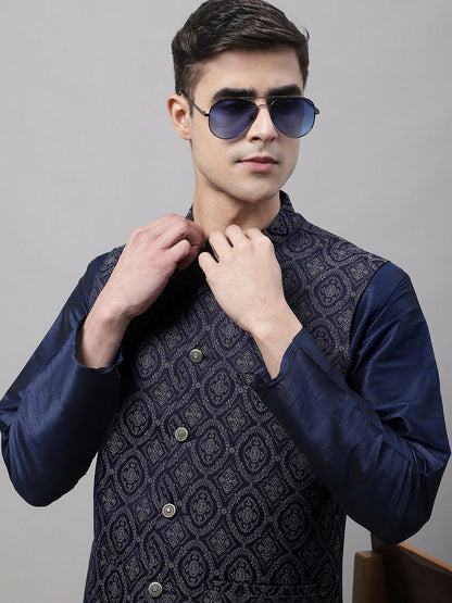 Buy Men’s Woven Design Mandarin Collar Nehru Jacket – Stylish & Comfortable | Indiaista