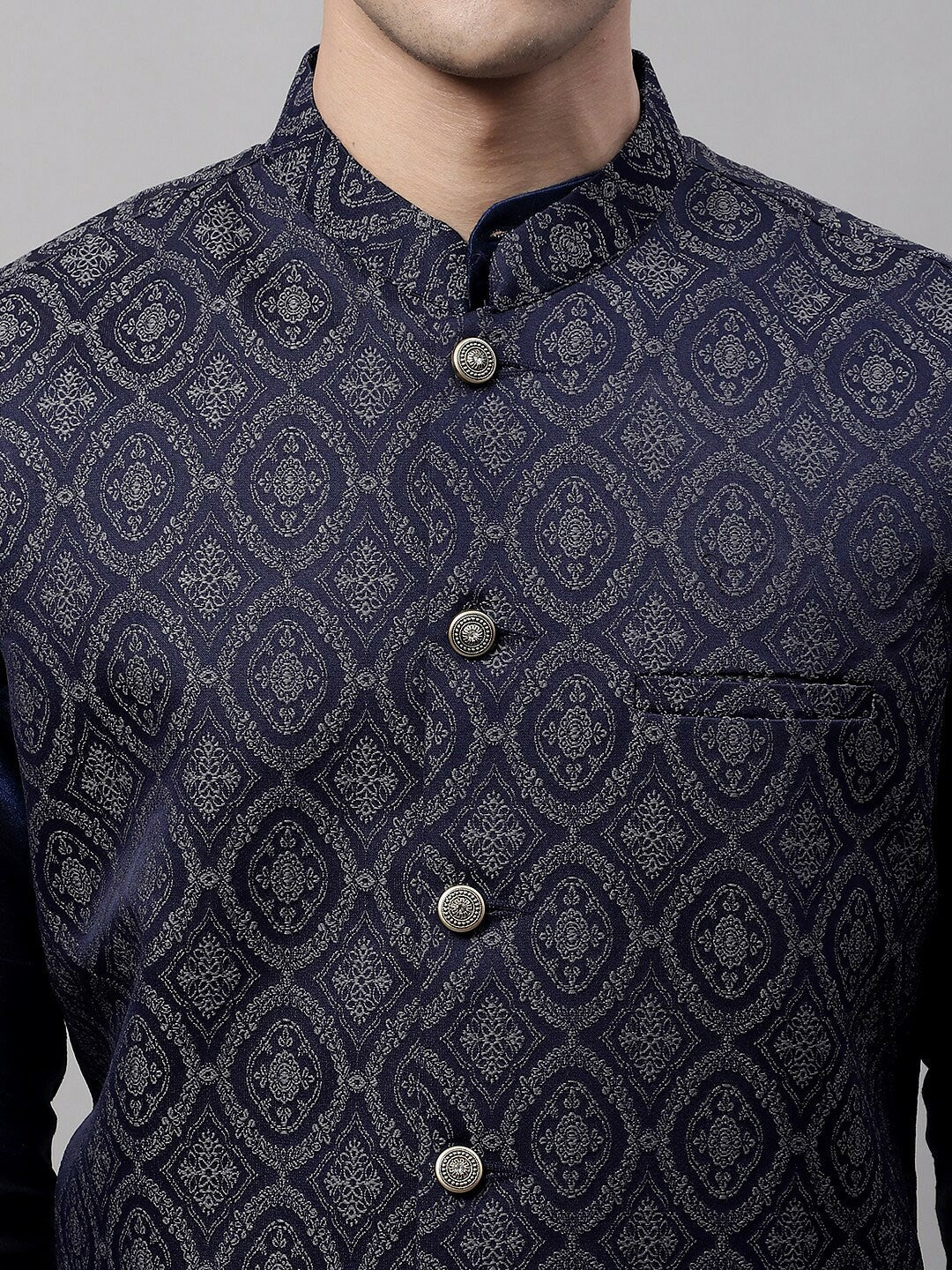 Buy Men’s Woven Design Mandarin Collar Nehru Jacket – Stylish & Comfortable | Indiaista