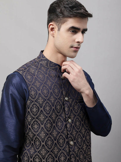 Buy Men’s Woven Design Nehru Jacket – Stylish Waistcoat with Mandarin Collar | Indiaista