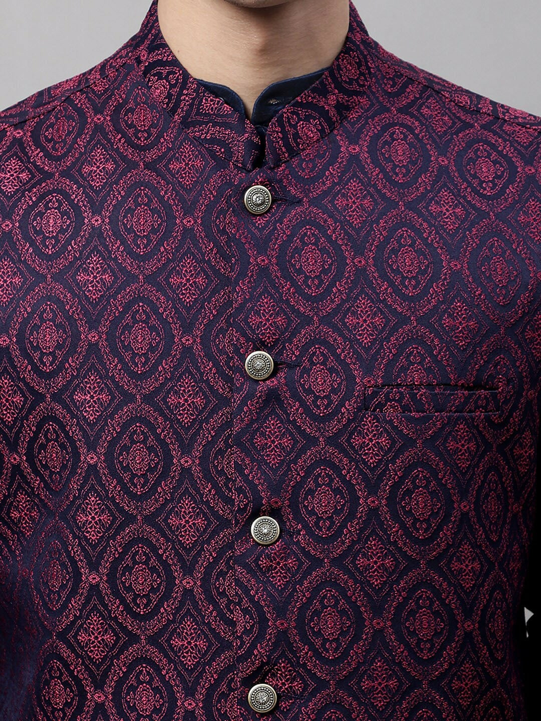 Buy Navy Blue & Maroon Woven Design Nehru Jacket for Men – Stylish Waistcoat | Indiaista