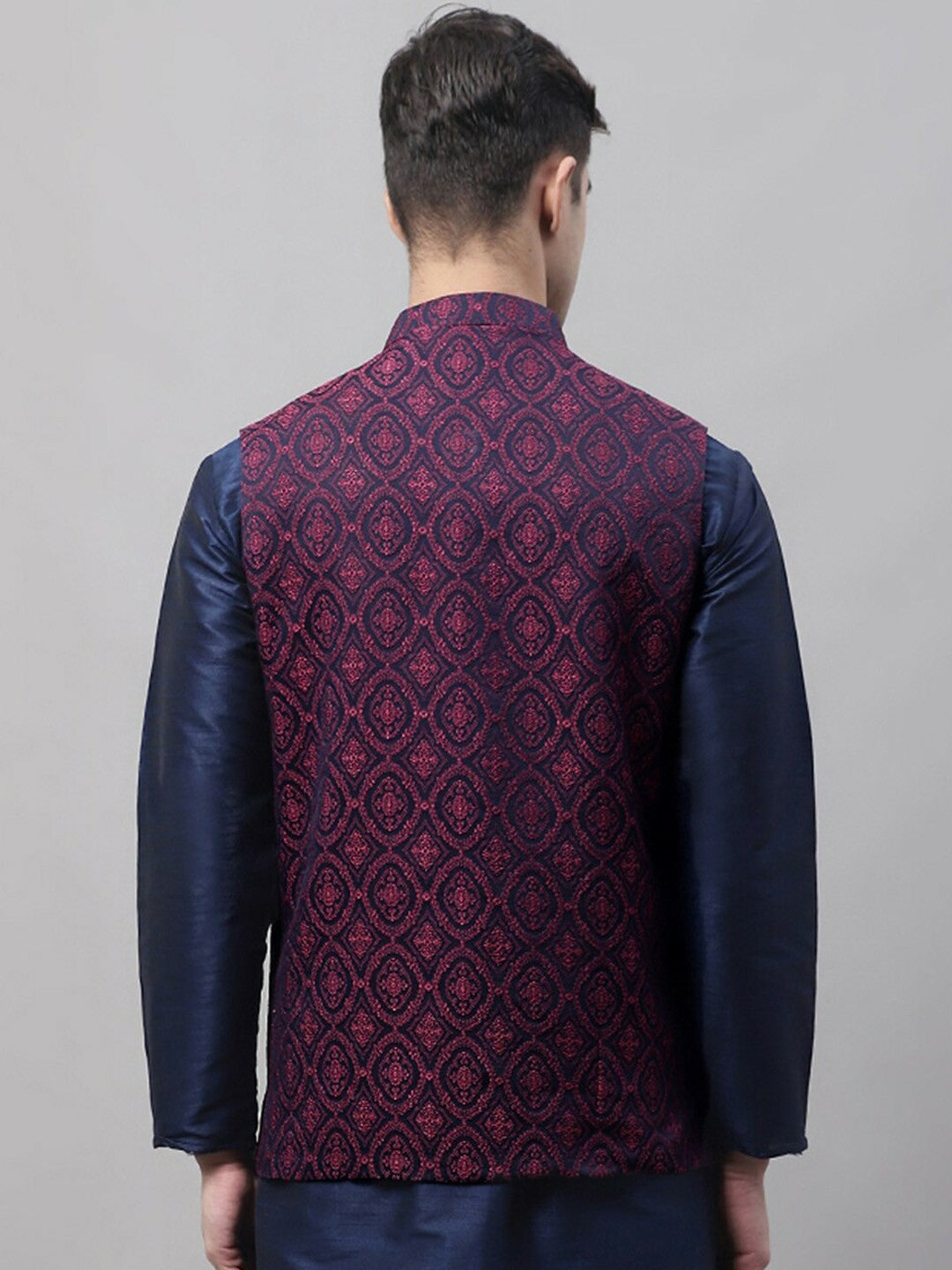 Buy Navy Blue & Maroon Woven Design Nehru Jacket for Men – Stylish Waistcoat | Indiaista