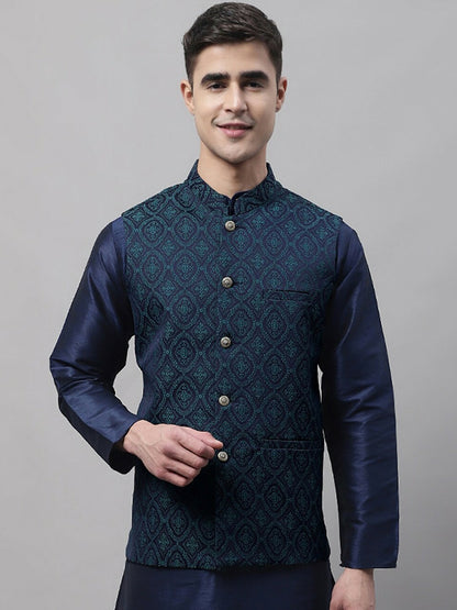 Buy Men’s Woven Design Nehru Jacket – Stylish Waistcoat with Mandarin Collar | Indiaista