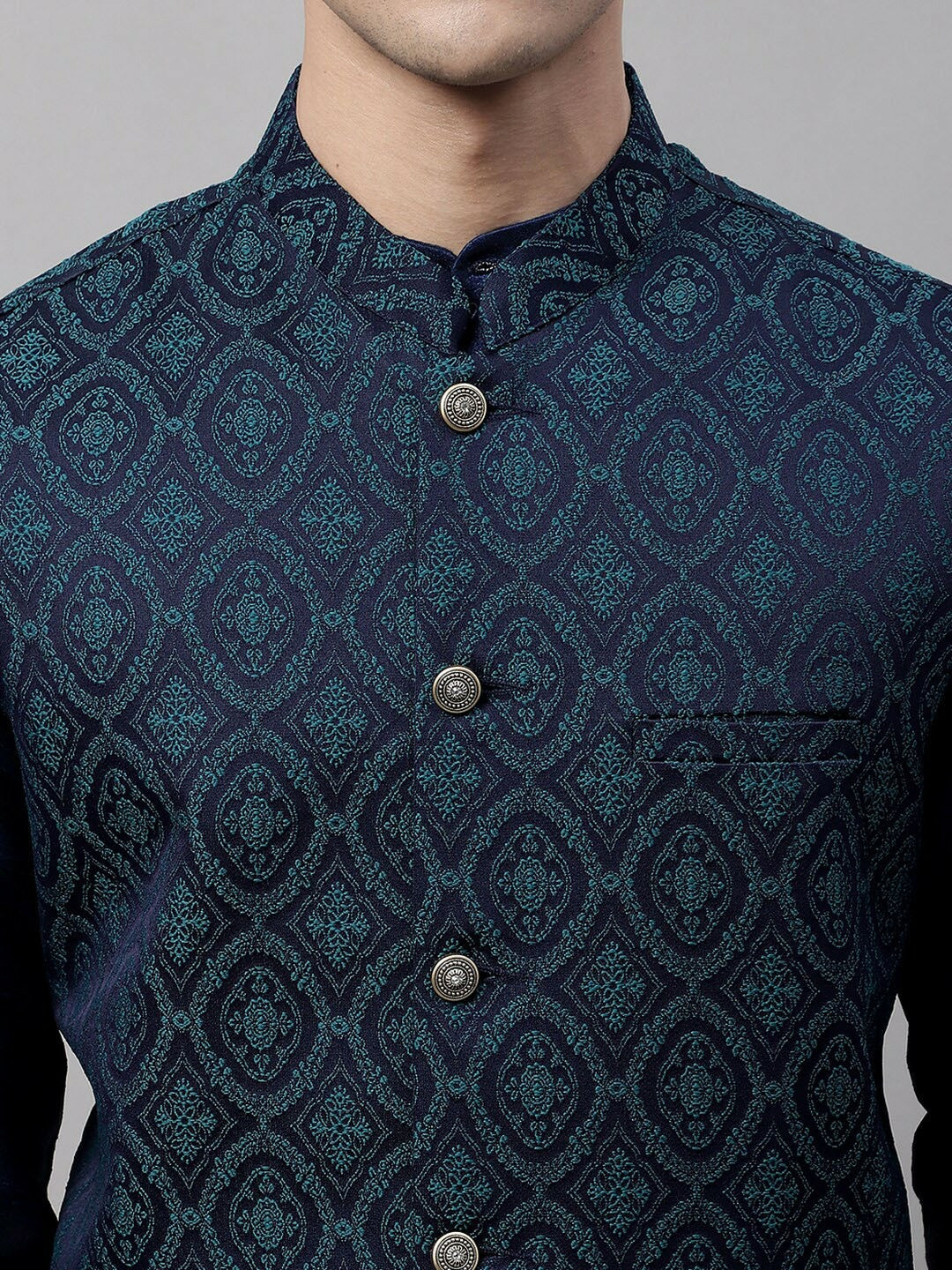 Buy Men’s Woven Design Nehru Jacket – Stylish Waistcoat with Mandarin Collar | Indiaista