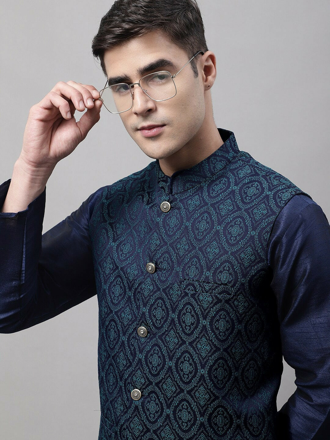 Buy Men’s Woven Design Nehru Jacket – Stylish Waistcoat with Mandarin Collar | Indiaista