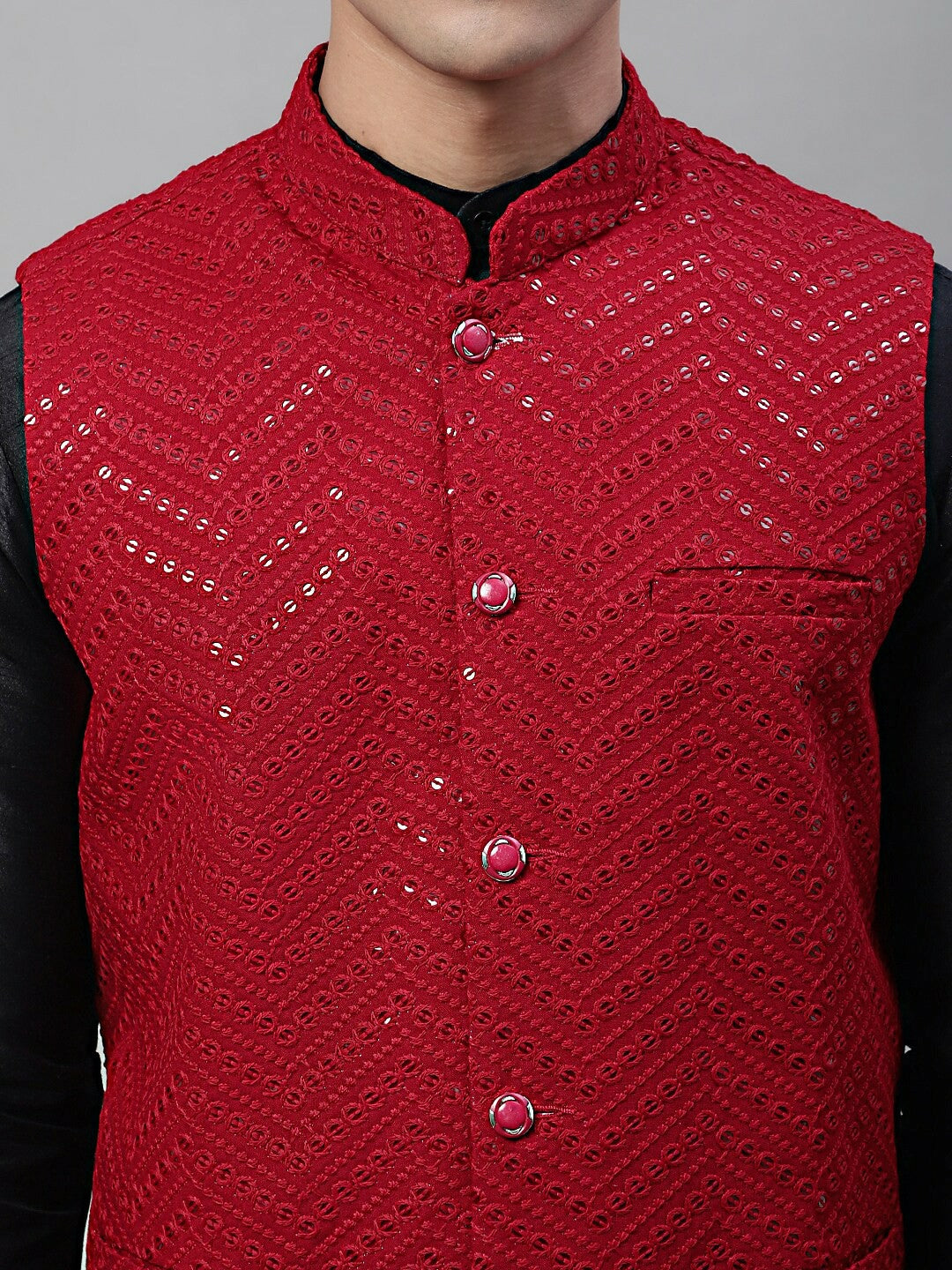 Buy Maroon Embroidered Nehru Jacket for Men | Mandarin Collar & Sequins | Indiaista