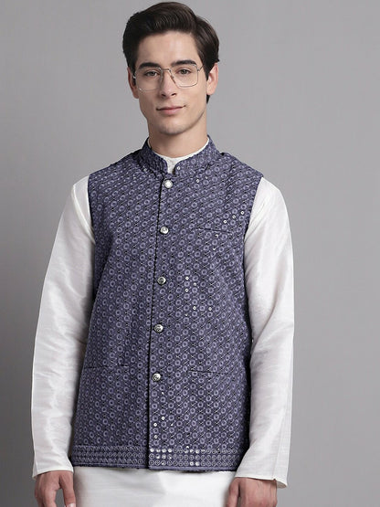 Buy Grey Floral Embroidered Nehru Jacket for Men – Stylish & Elegant | Indiaista