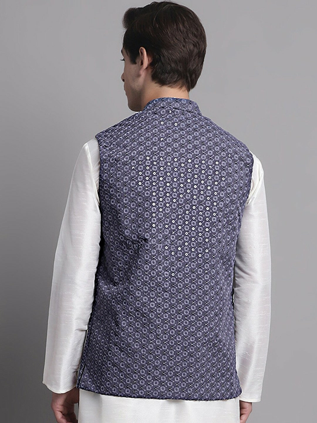 Buy Grey Floral Embroidered Nehru Jacket for Men – Stylish & Elegant | Indiaista