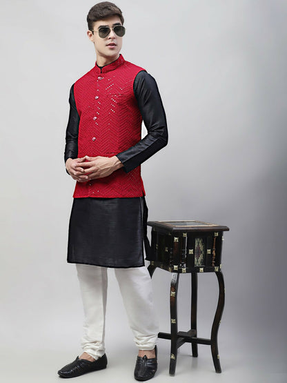 Buy Maroon Embroidered Nehru Jacket for Men | Mandarin Collar & Sequins | Indiaista