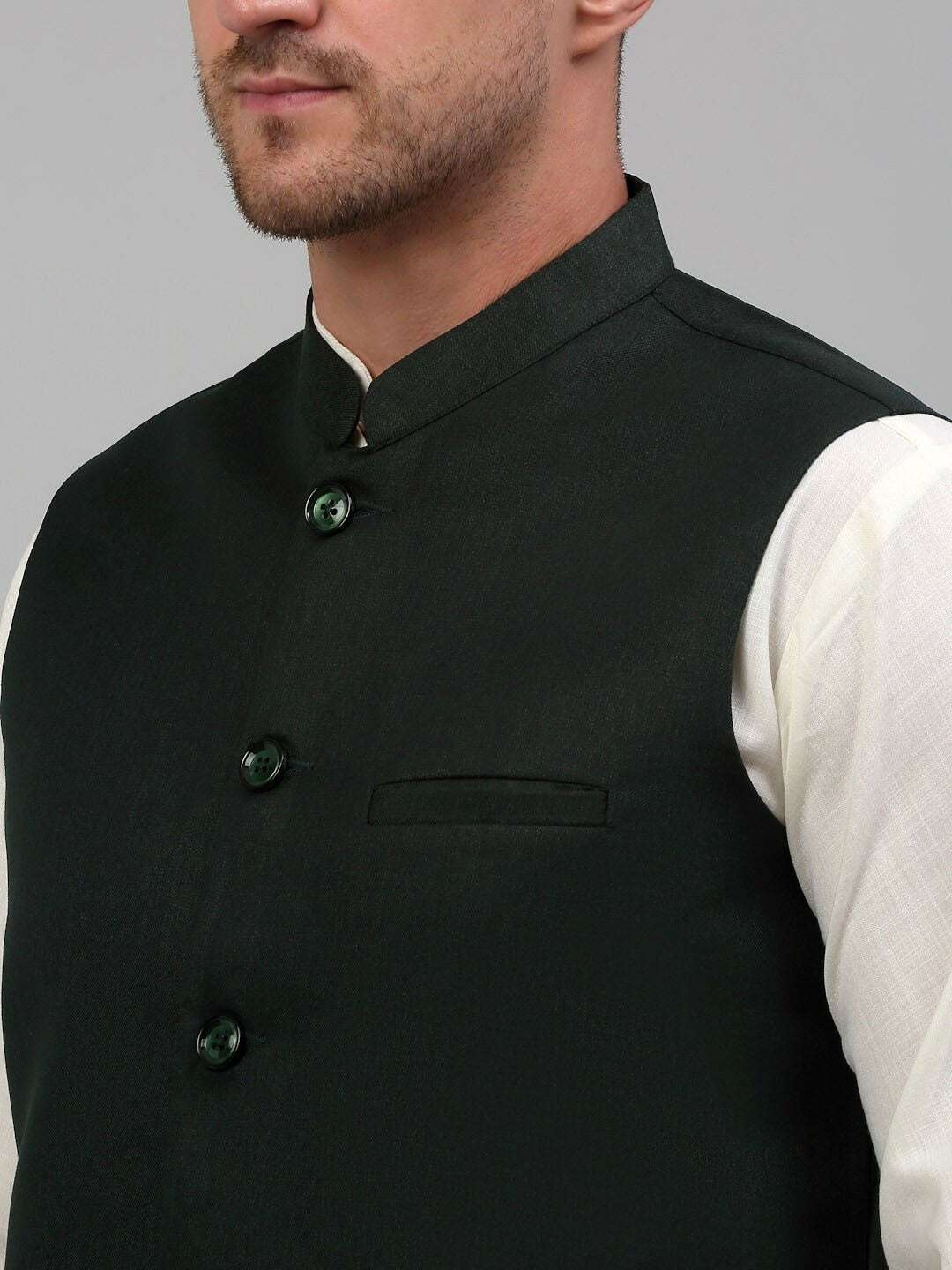 Buy Olive Green Silk Cotton Nehru Jacket for Men – Stylish & Elegant | Indiaista