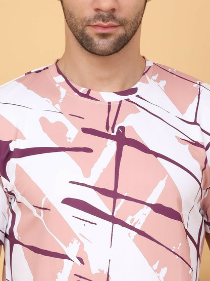 Men's White & Pink Abstract Printed T-Shirt & Shorts Night Suit – Comfortable & Stylish Sleepwear | Indiaista