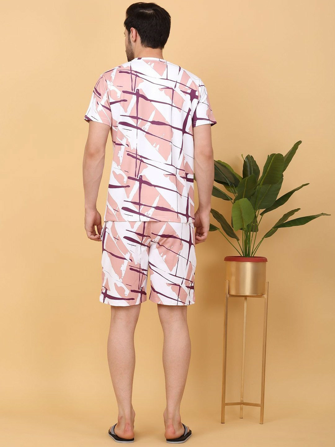 Men's White & Pink Abstract Printed T-Shirt & Shorts Night Suit – Comfortable & Stylish Sleepwear | Indiaista