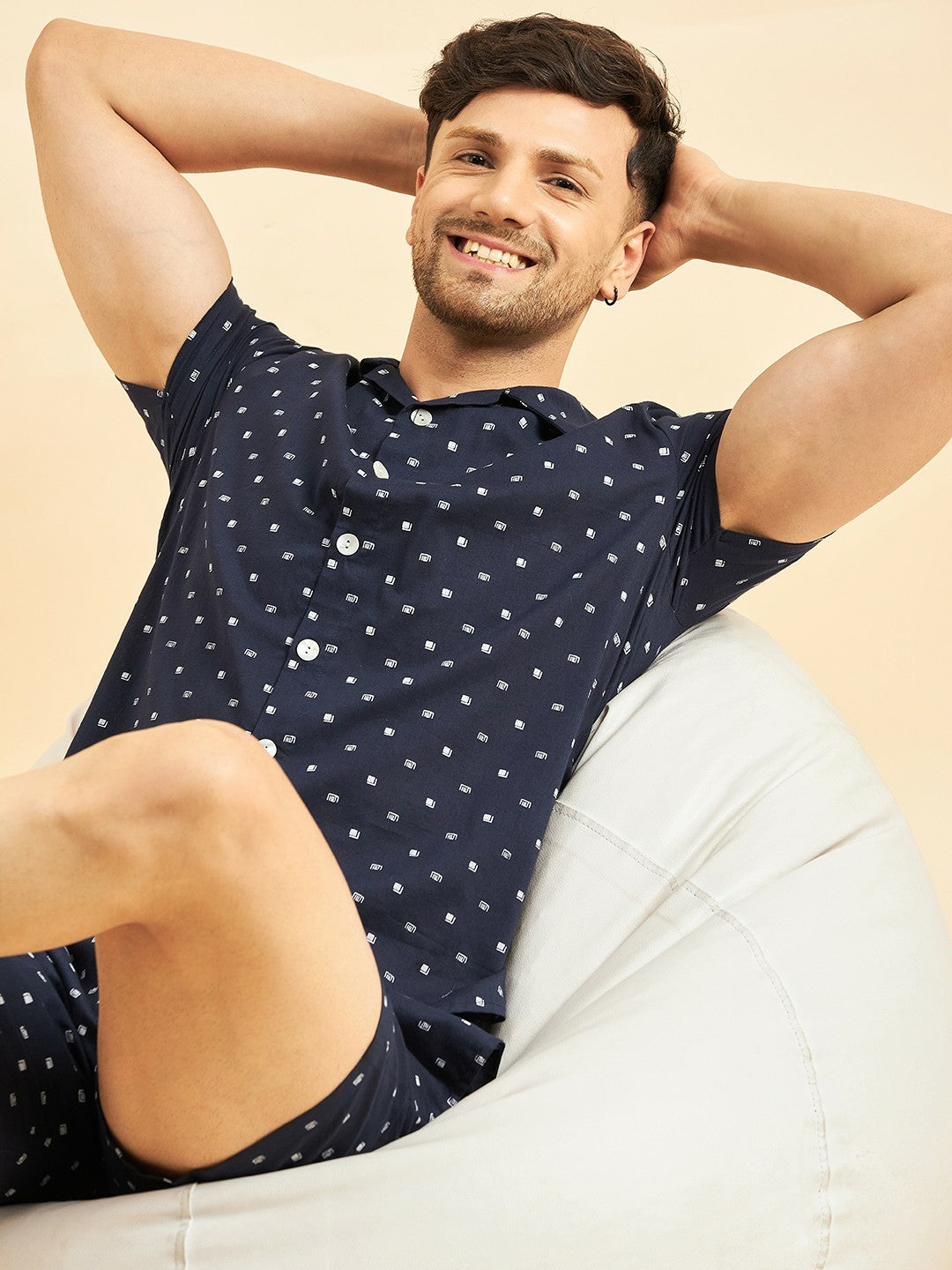 Geometric Printed Men's Night Suit - Comfortable & Stylish for Leisure | Indiaista.com