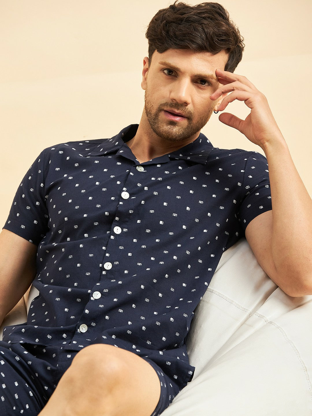 Geometric Printed Men's Night Suit - Comfortable & Stylish for Leisure | Indiaista.com