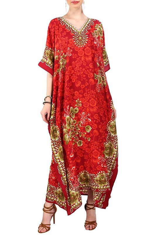 Women's Boho Maxi Kaftan Dress – Free Size, Long Caftan Gown for Beach & Casual Wear | Indiaista