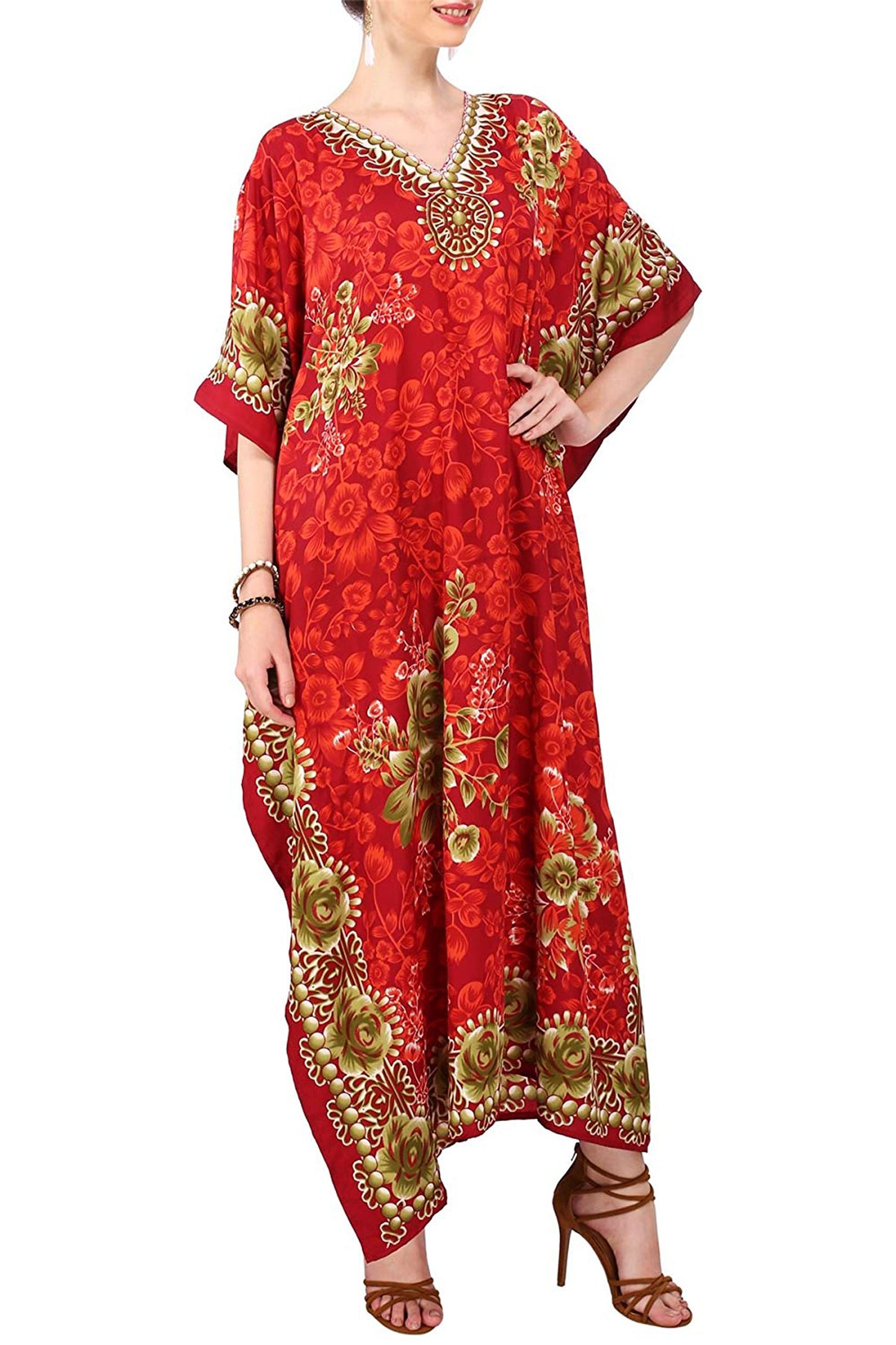 Women's Boho Maxi Kaftan Dress – Free Size, Long Caftan Gown for Beach & Casual Wear | Indiaista