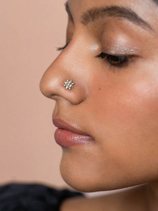 925 Sterling Silver & Gold-Plated Nose Pin for Women - Intricate Design with Insert Closure