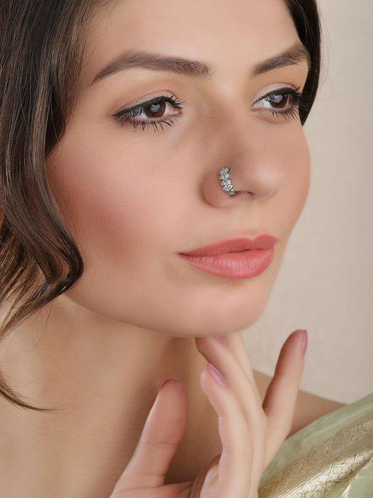 Buy Silver-Plated White CZ-Studded Nose Pin Online | Indiaista